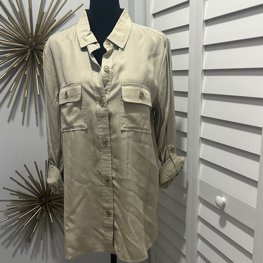 Charter Club Light Beige Button-Down Utility Shirt